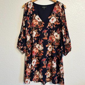 Lulus Dress Navy Blue Floral Long Sleeve Split Sleeve Size S
